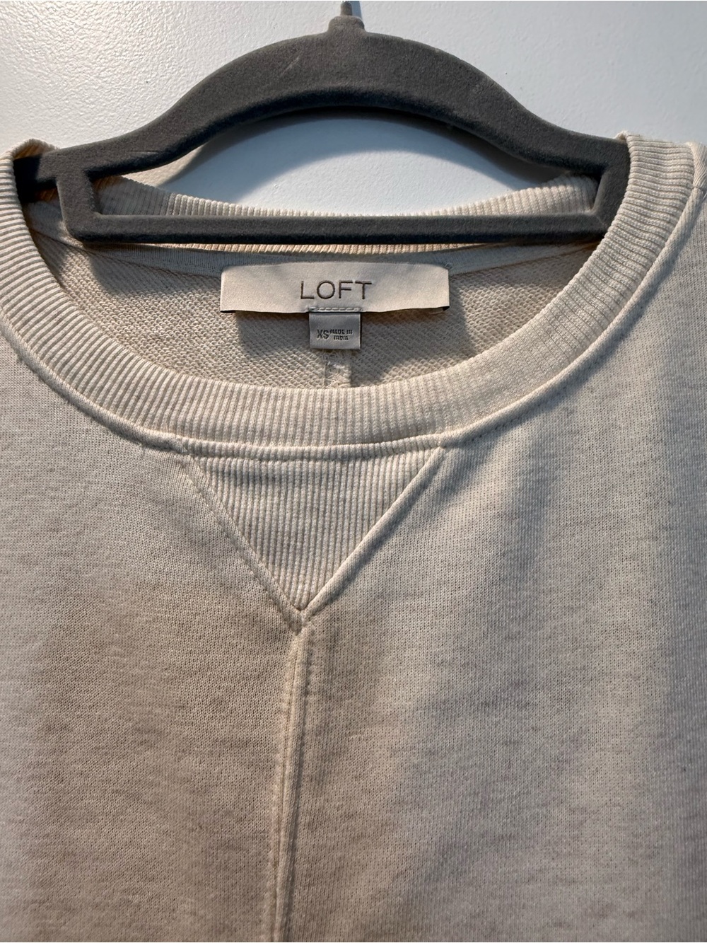 LOFT Short Sleeve Crewneck Sweatshirt Dress in Light Beige - Picture 2 of 3